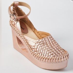 Free People Rose Gold Teagan Woven Huarache Wedges